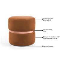 Puff Decorativo Com Cinto Rosê Round C-262 Veludo Laranja - Domi - 3