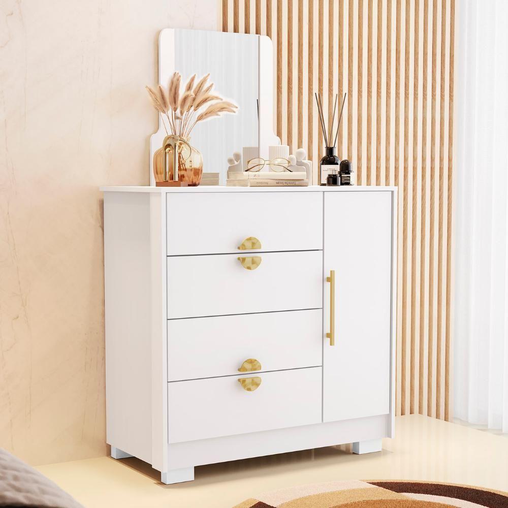 Cômoda Para Quarto 93cm Com Espelho Nara Flex Branco V02 - Mpozenato - 2