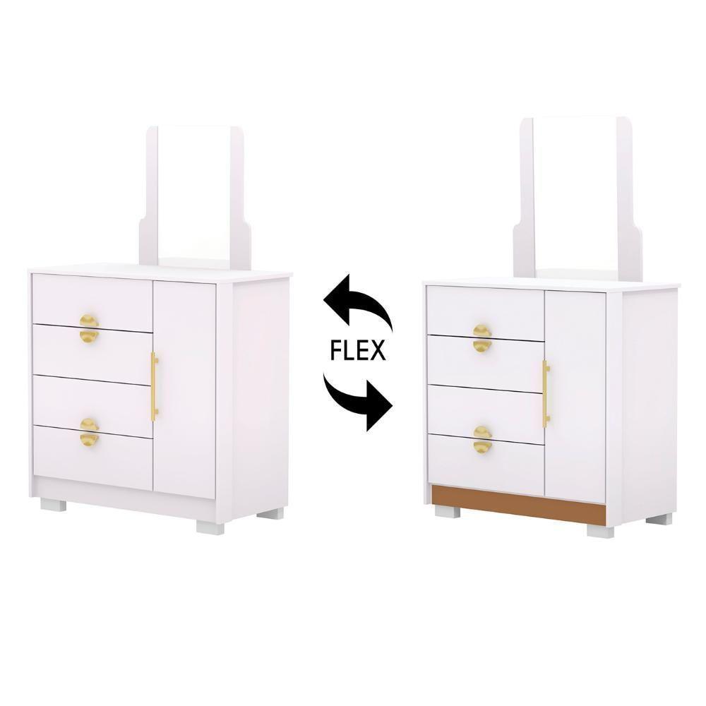 Cômoda Para Quarto 93cm Com Espelho Nara Flex Branco V02 - Mpozenato - 5