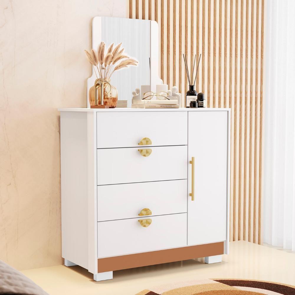 Cômoda Para Quarto 93cm Com Espelho Nara Flex Branco V02 - Mpozenato - 10