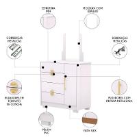 Cômoda Para Quarto 93cm Com Espelho Nara Flex Branco V02 - Mpozenato - 3