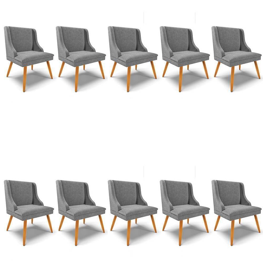 Kit 8 Cadeiras Estofadas Para Sala De Jantar Pés Palito Lia Linho Grafite - Ibiza - 1