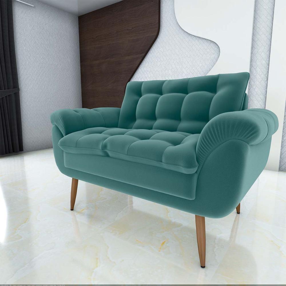 Sofá 2 Lugares Pequeno 1,25 Pés Em Madeira Maciça Xangai Veludo Verde Menta Matrix Veludo Verde Menta - 3