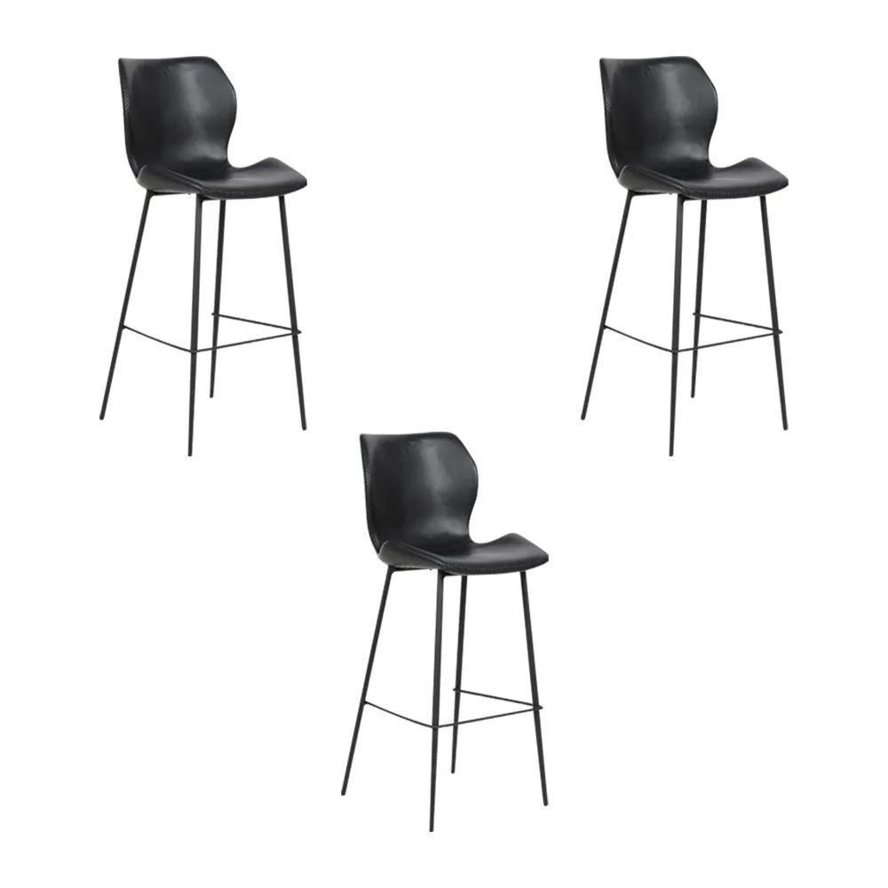 Kit 3 Banquetas Alta Com Encosto Para Bancada Cozinha Penha R02 Sintético Preto - Mpozenato - 1