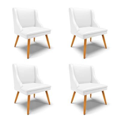 Kit 4 Cadeiras Estofadas Para Sala De Jantar Pés Palito Lia Sintético Branco - Ibiza