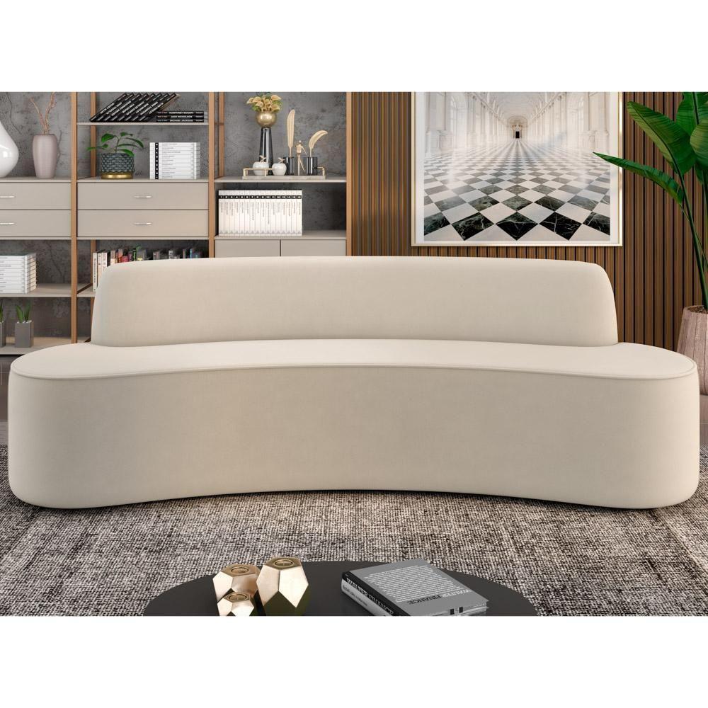 Sofá 4 Lugares Para Sala De Estar Living 230cm Koane D06 Veludo Creme - Mpozenato - 2