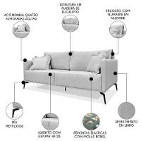 Sofá 3 Lugares 200cm Pés De Metal Vecchia S06 Linho Grigio - Mpozenato - 3