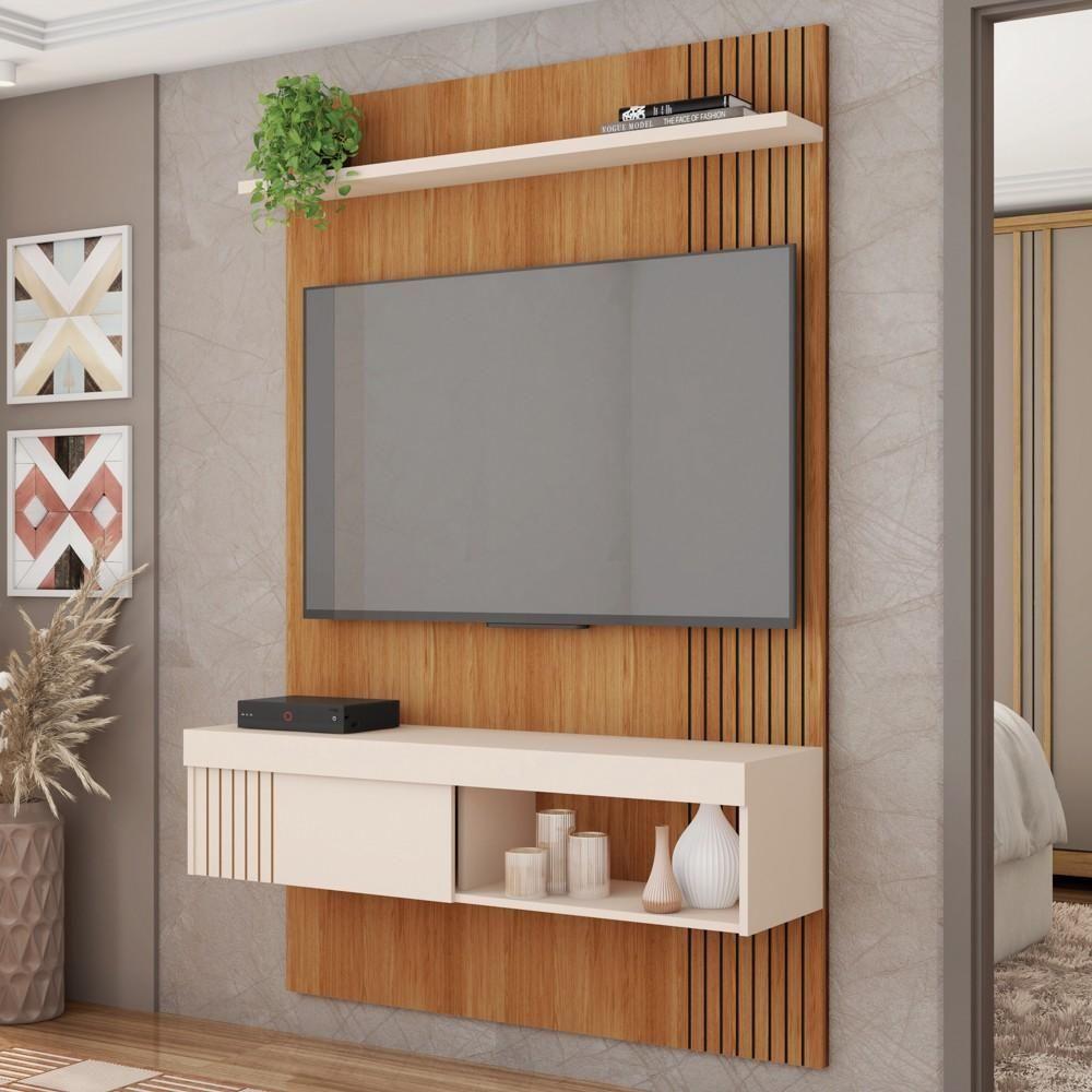Painel Para Tv 45 Pol Com Bancada Suspensa 120cm Jade Freijó/off White - Caemmun - 2