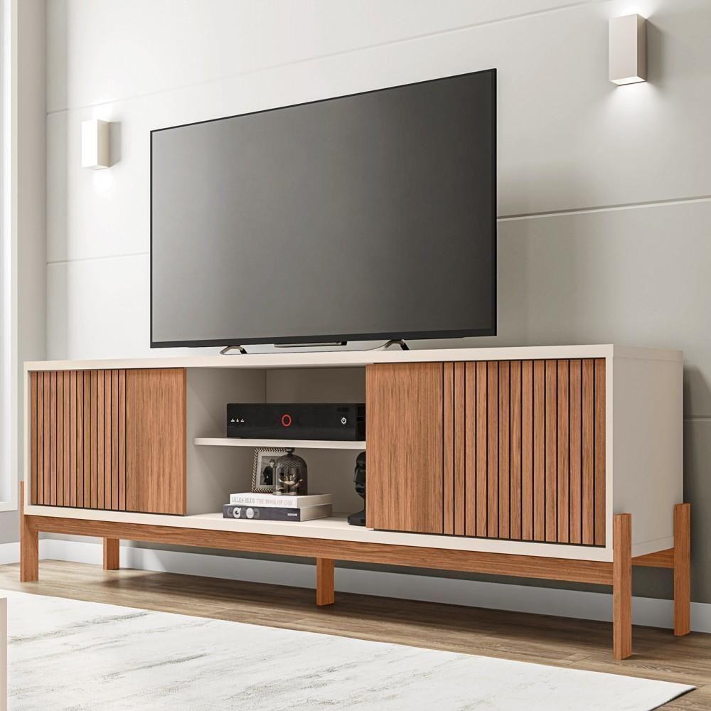 Rack Para Sala Bancada De Tv 72 Pol Ripado 184cm Tannen Freijó/off White - Caemmun - 2