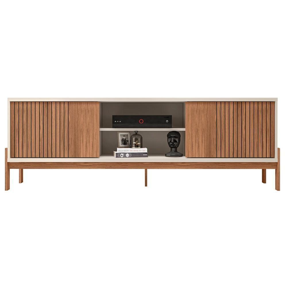 Rack Para Sala Bancada De Tv 72 Pol Ripado 184cm Tannen Freijó/off White - Caemmun - 5