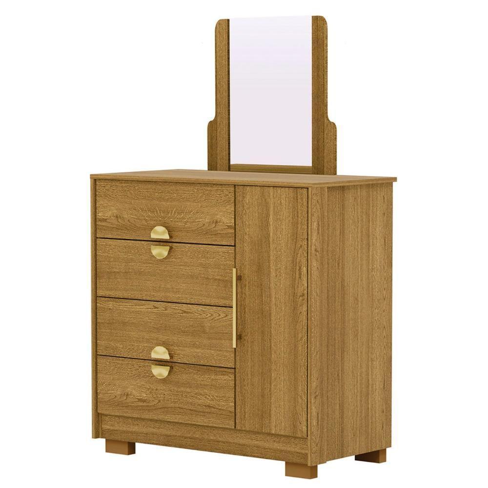 Cômoda Para Quarto 93cm Com Espelho Nara Nature V02 - Mpozenato - 1