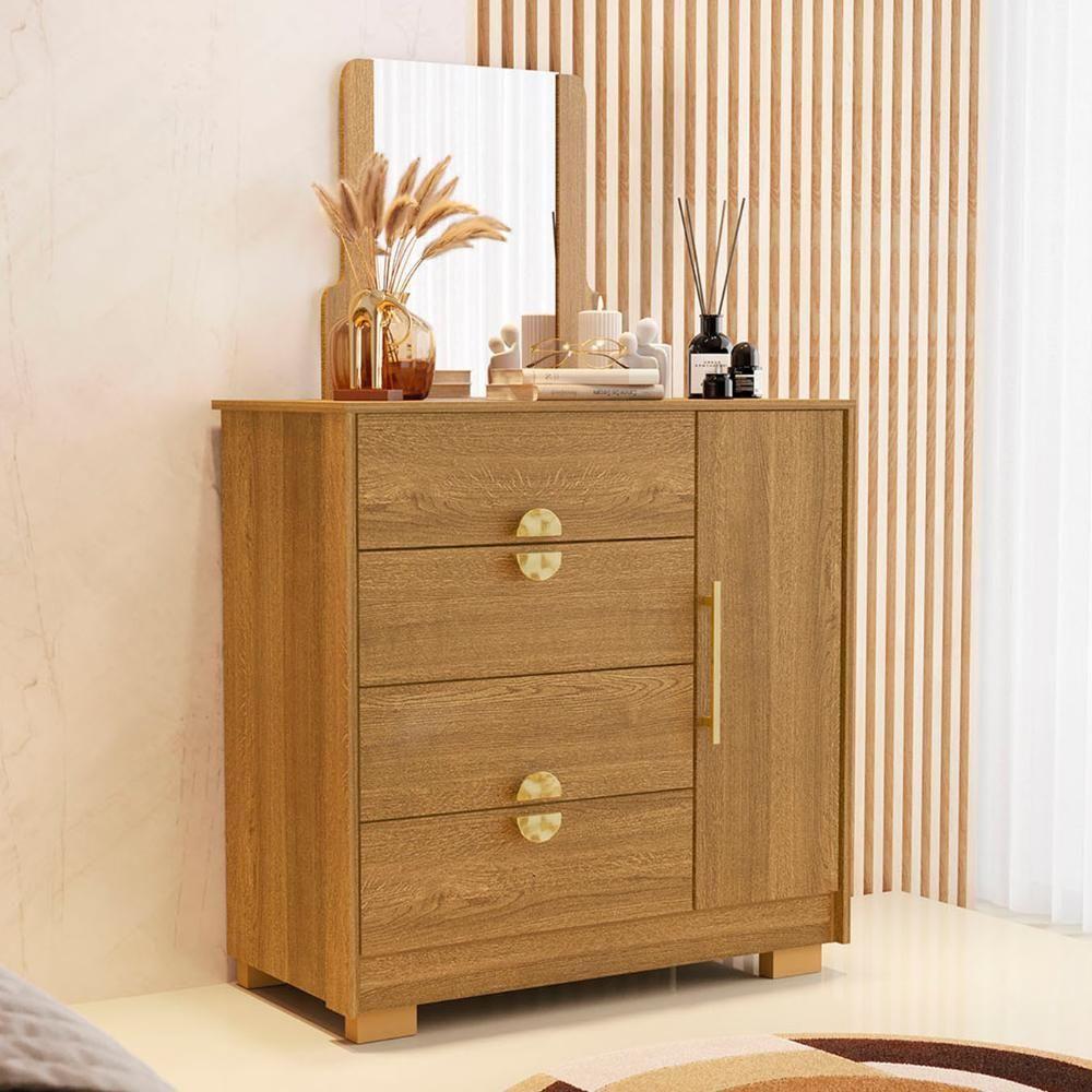 Cômoda Para Quarto 93cm Com Espelho Nara Nature V02 - Mpozenato - 2