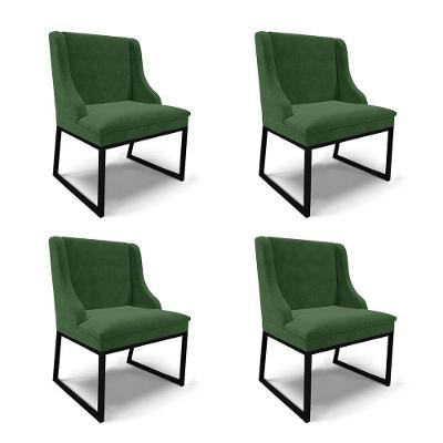 Cadeira Sala De Jantar Industrial Preto Kit 4 Liz Suede Verde D03 - D'rossi