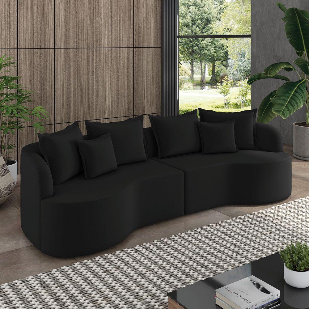 Sofá 4 Lugares Orgânico Living 250cm Mersa Veludo K01 D'rossi Preto - 2