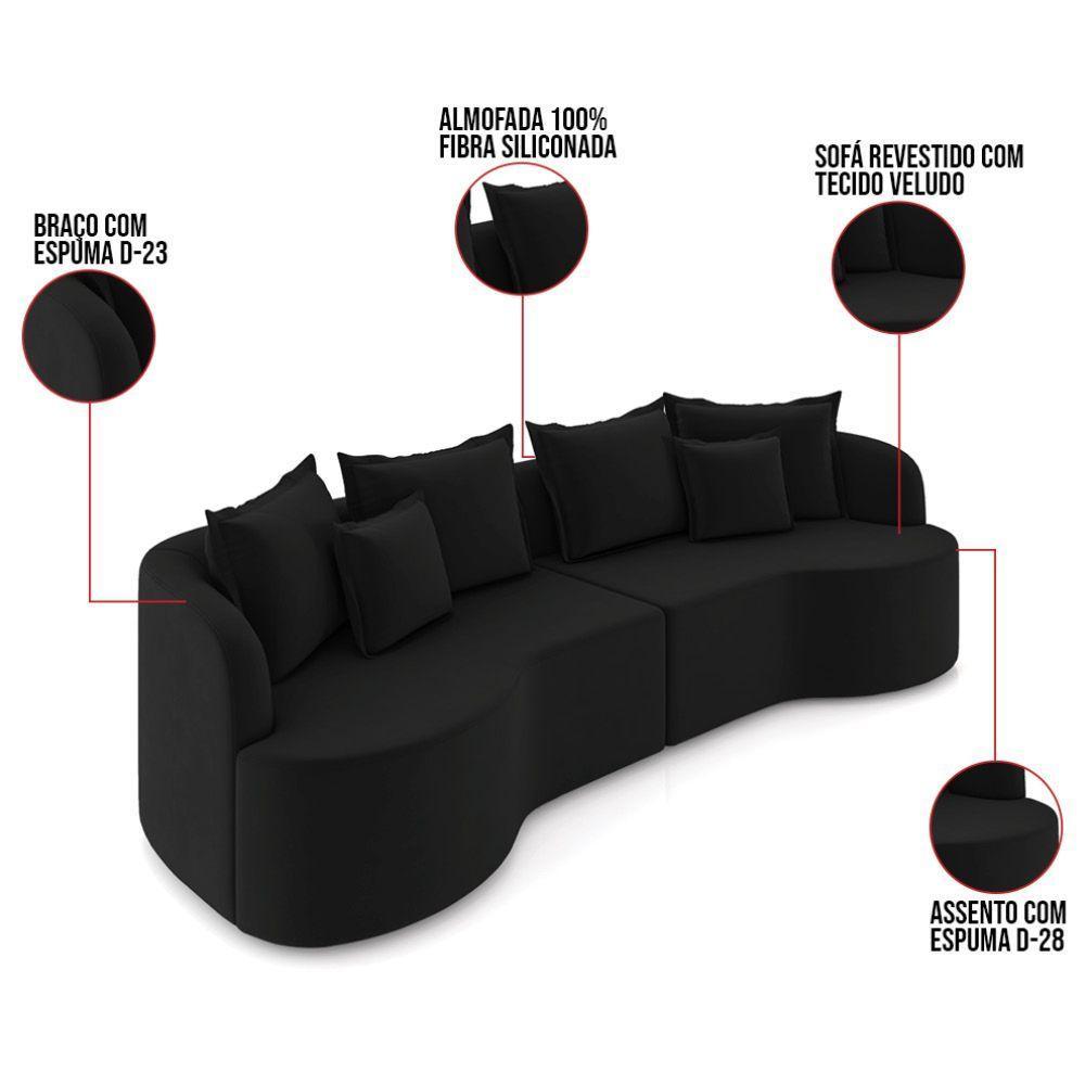 Sofá 4 Lugares Orgânico Living 250cm Mersa Veludo K01 D'rossi Preto - 3
