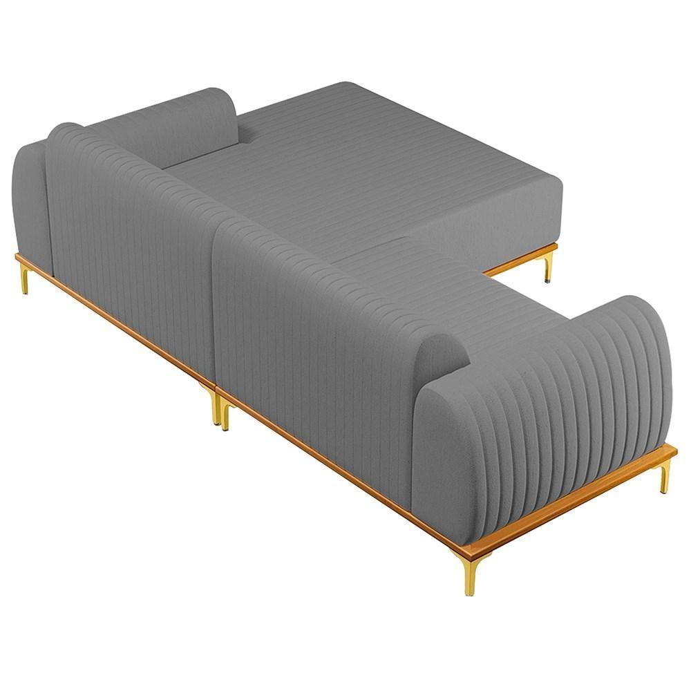 Sofá 230cm 4 Lugares Com Chaise Direito Pés Gold Molino C-416 Linho Cinza Escuro - Domi - 5