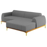 Sofá 230cm 4 Lugares Com Chaise Direito Pés Gold Molino C-416 Linho Cinza Escuro - Domi - 1