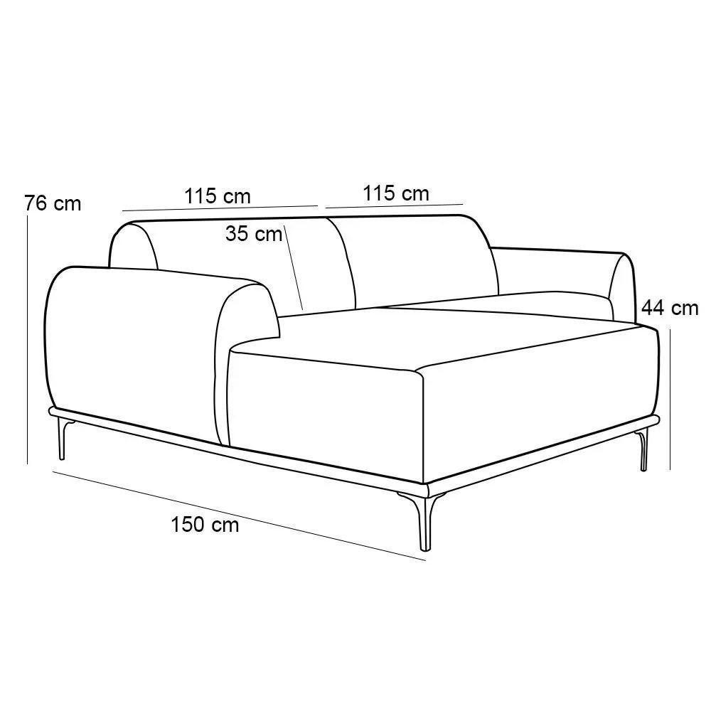Sofá 230cm 4 Lugares Com Chaise Esquerdo Pés Gold Molino D-465 Linho Chumbo - Domi - 4