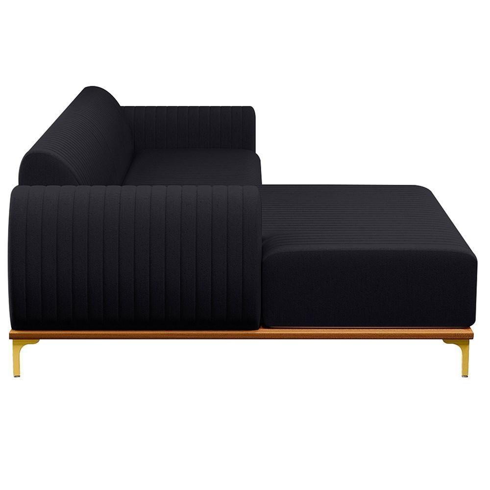 Sofá 230cm 4 Lugares Com Chaise Esquerdo Pés Gold Molino D-465 Linho Chumbo - Domi - 6