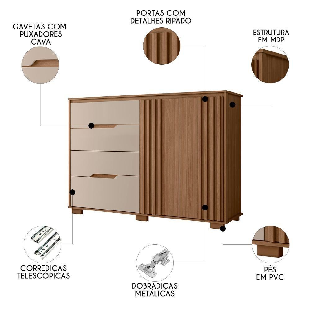 Cômoda Para Quarto 147cm Com 4 Gavetas Rusk Carvalho-fendi Z17 - Mpozenato - 4