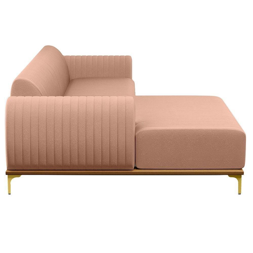Sofá 245cm 4 Lugares Com Chaise Esquerdo Pés Gold Molino C-105 Linho Rosê - Domi - 6