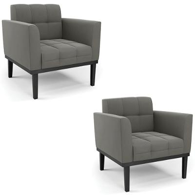 Kit 2 Poltronas Ana Para Sala Suede Grafite Base Madeira Ibiza