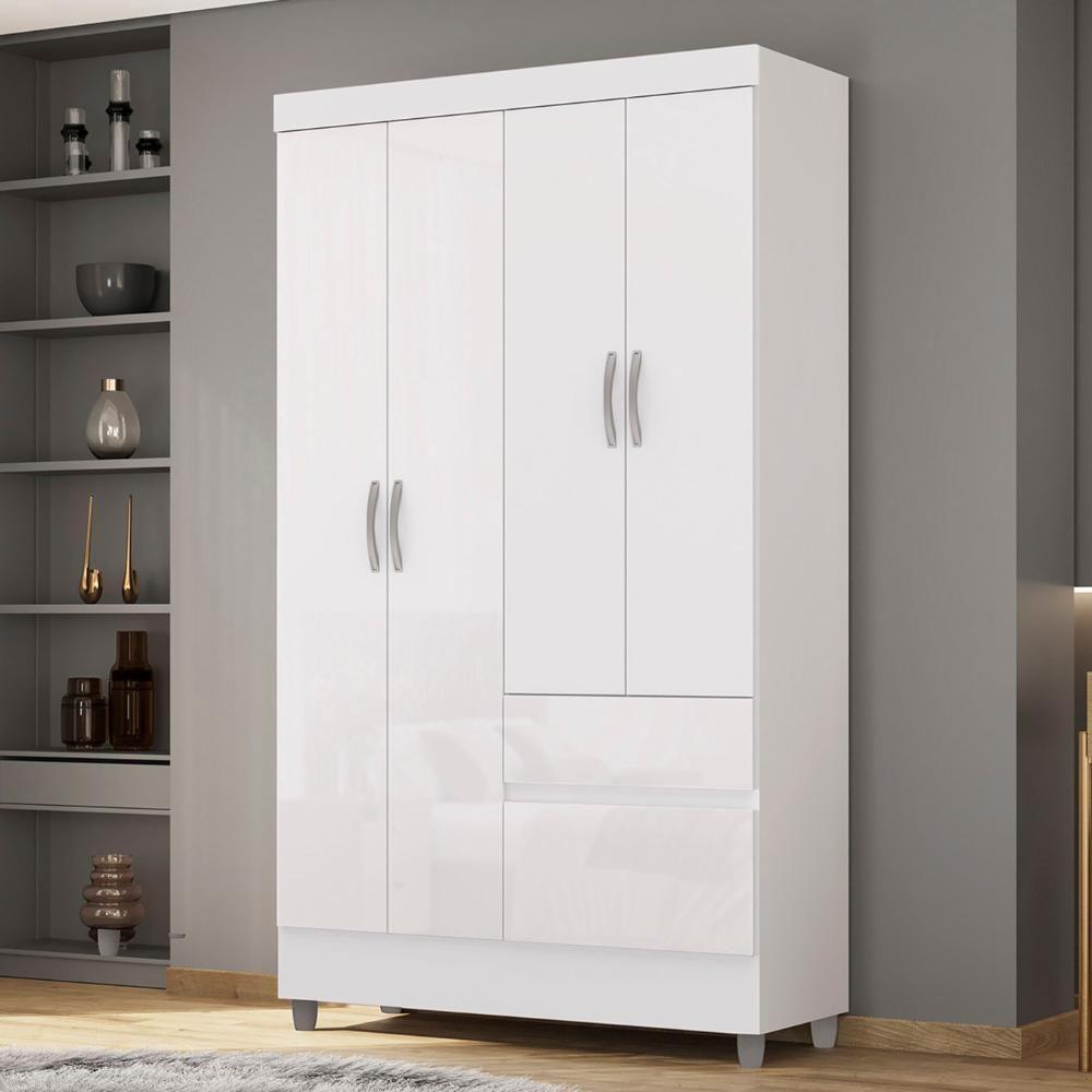 Guarda Roupa Solteiro 103cm Com 4 Portas Ideal Flex Branco - Vila Rica - 2