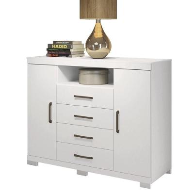 Cômoda Master 4 Gavetas em MDF com Puxador Plástico Branco para Quarto