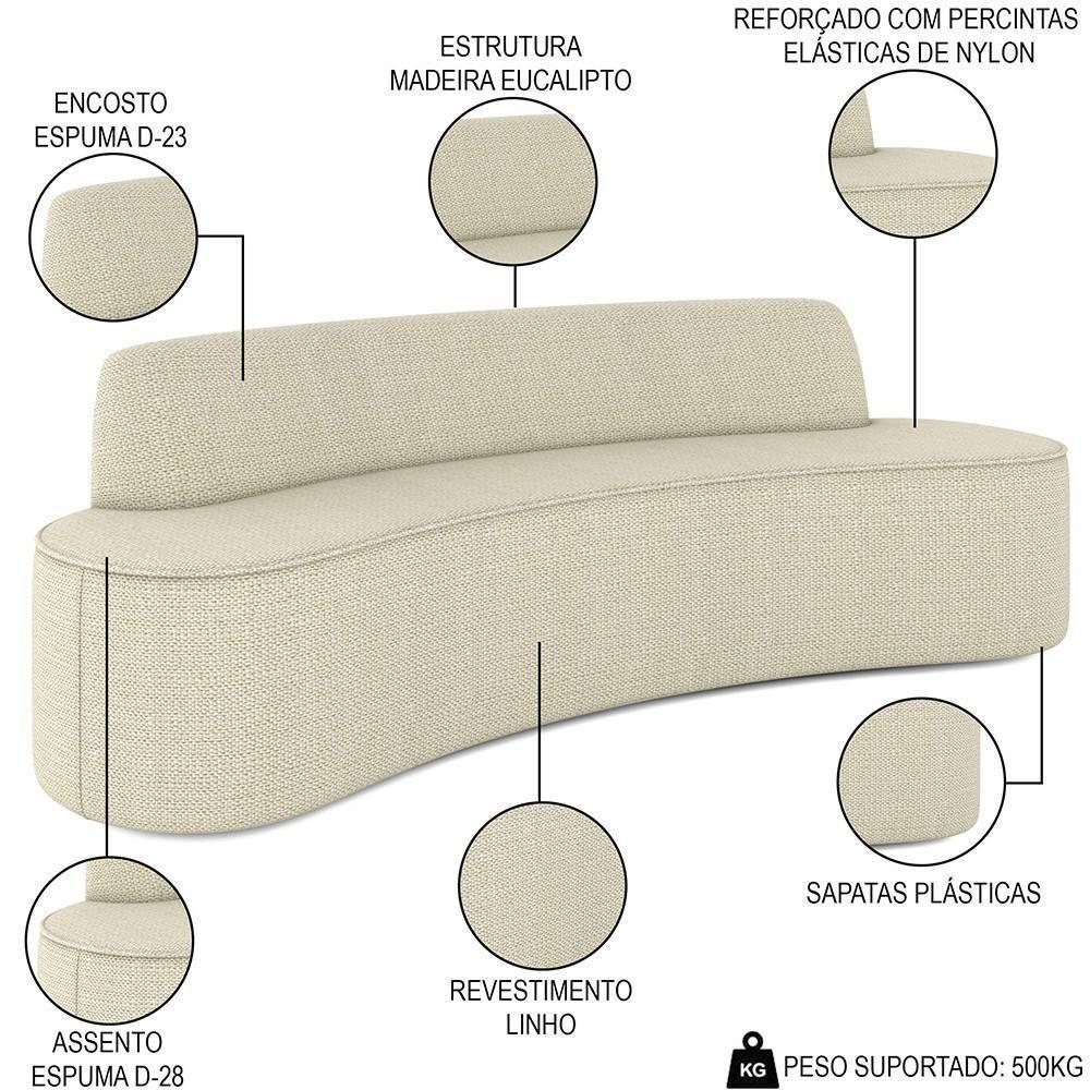 Sofá 5 Lugares Para Sala De Estar Living 280cm Koane D06 Linho Creme - Mpozenato - 3