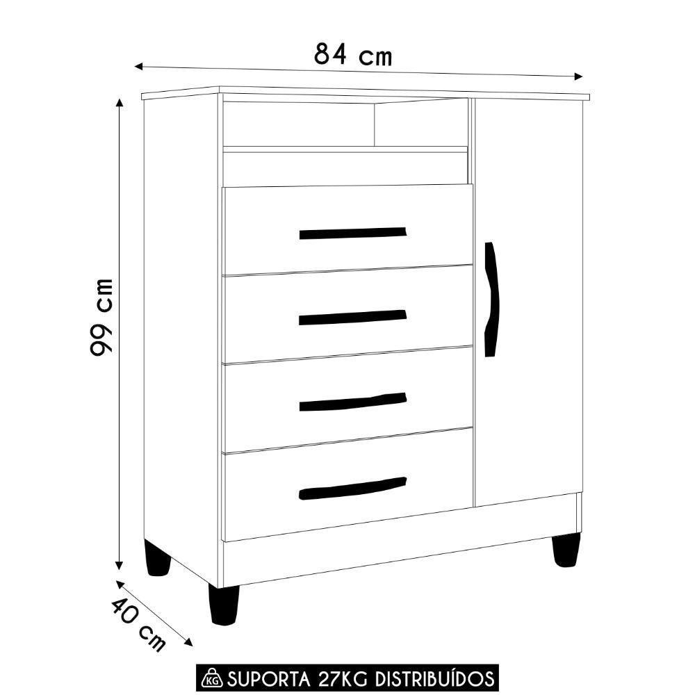 Cômoda Para Quarto 1 Porta 84cm Franci A02 Off-cinamomo - Mpozenato - 4