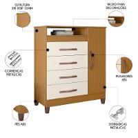 Cômoda Para Quarto 1 Porta 84cm Franci A02 Off-cinamomo - Mpozenato - 3