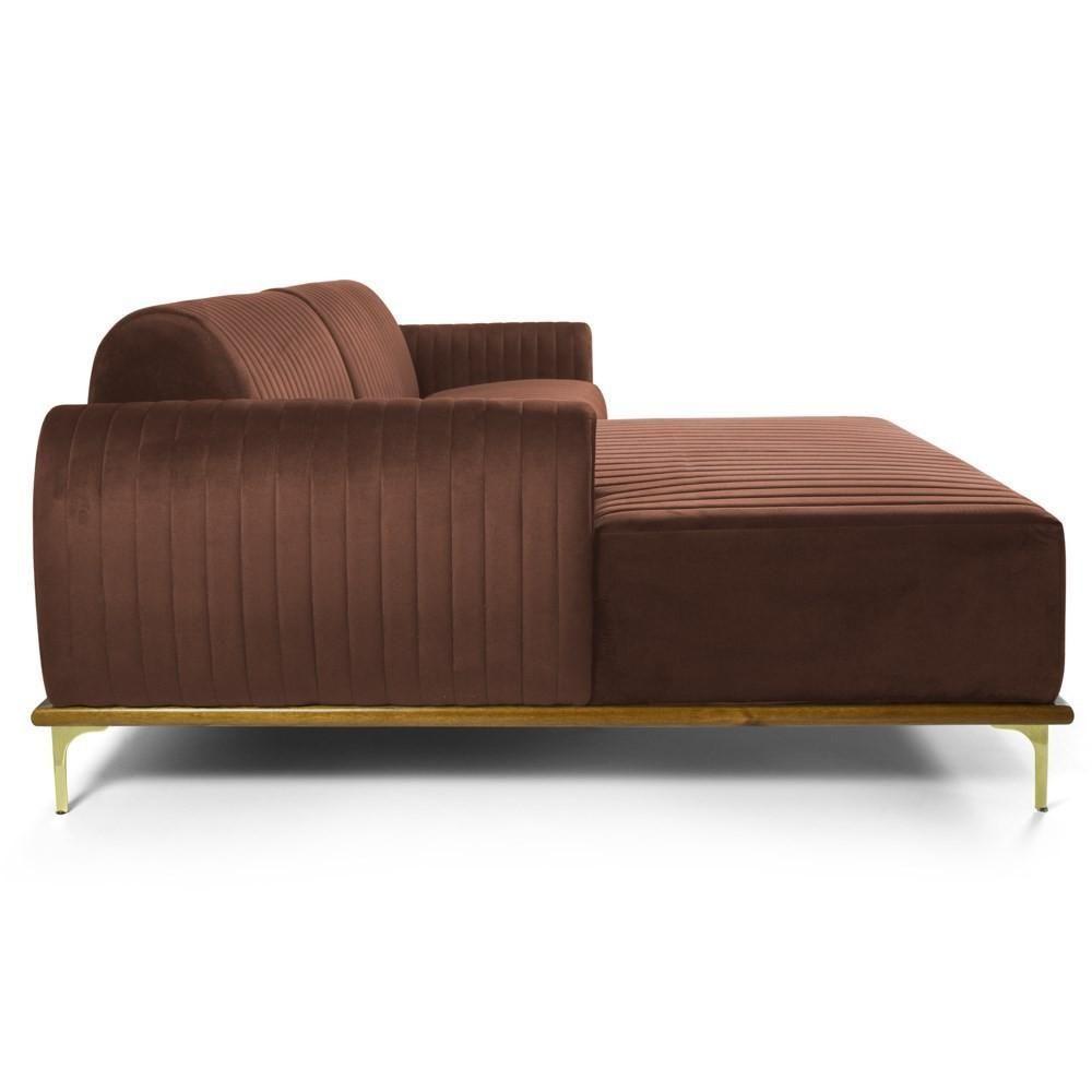 Sofá 300cm 5 Lugares Com Chaise Esquerdo Pés Gold Molino C-276 Veludo Terra - Domi - 6