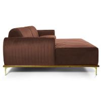 Sofá 300cm 5 Lugares Com Chaise Esquerdo Pés Gold Molino C-276 Veludo Terra - Domi - 6
