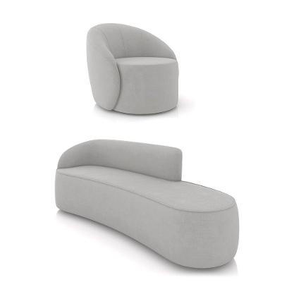 Sofá 4 Lugares Orgânico 220cm Morgan E Poltrona Lua Suede Cinza D03 - D'rossi