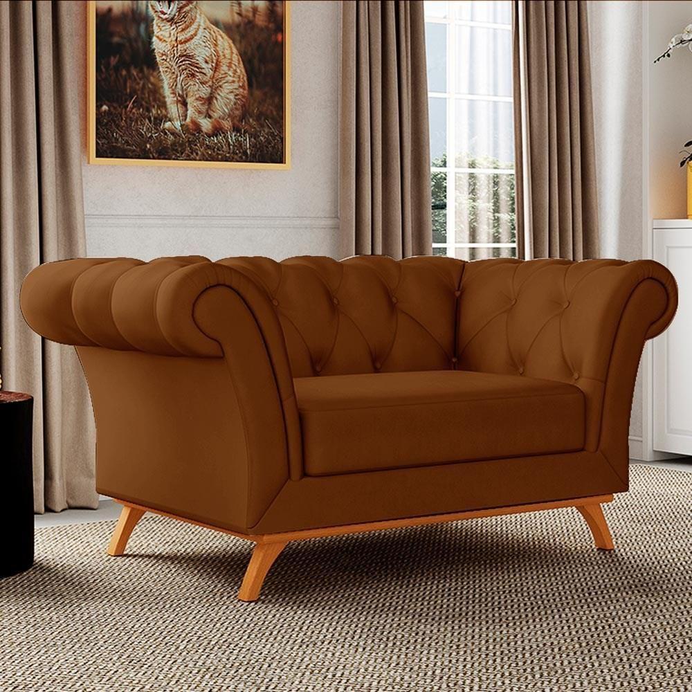 Sofá 150cm 2 Lugares Base Madeira Império C-262 Veludo Telha - Domi - 2