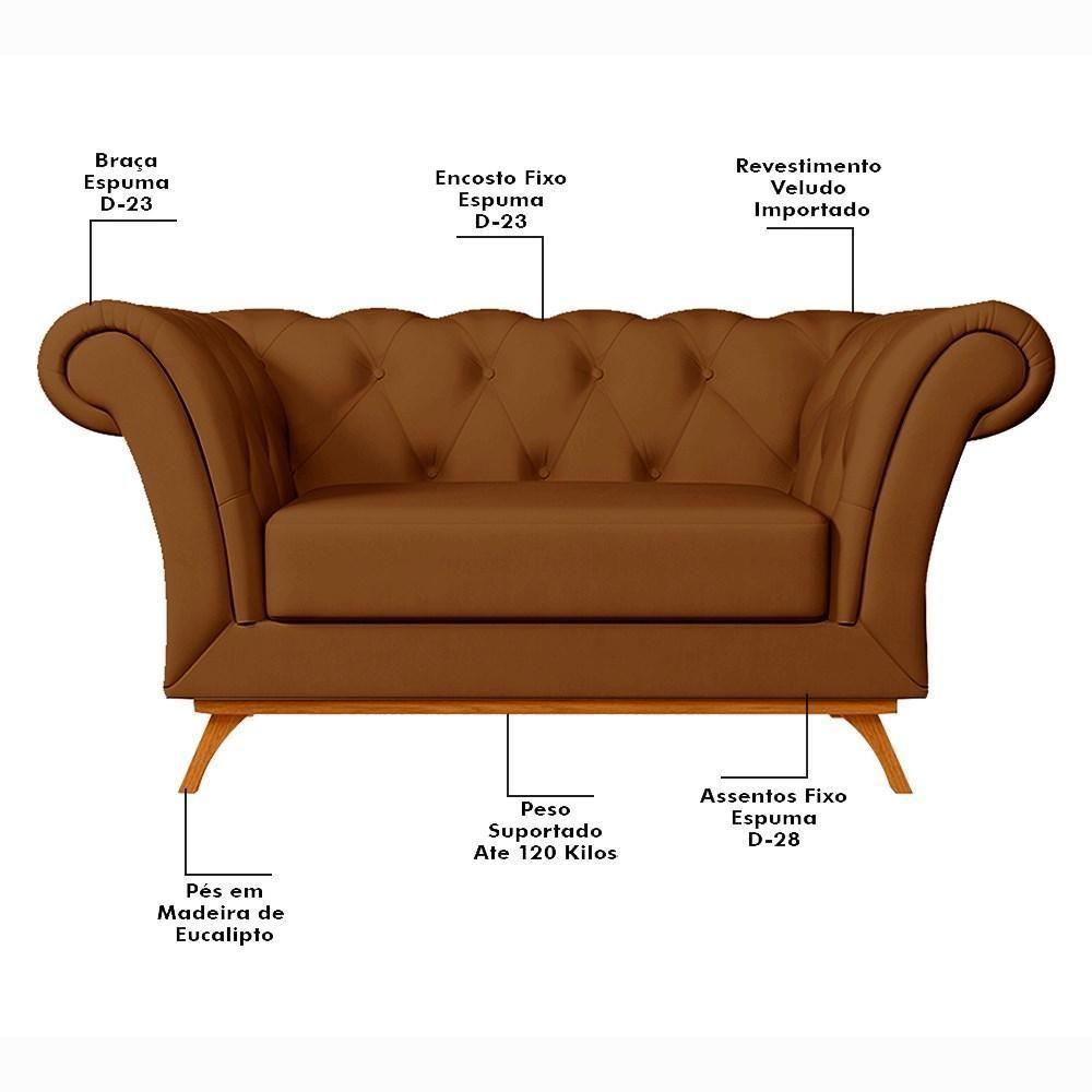 Sofá 150cm 2 Lugares Base Madeira Império C-262 Veludo Telha - Domi - 3