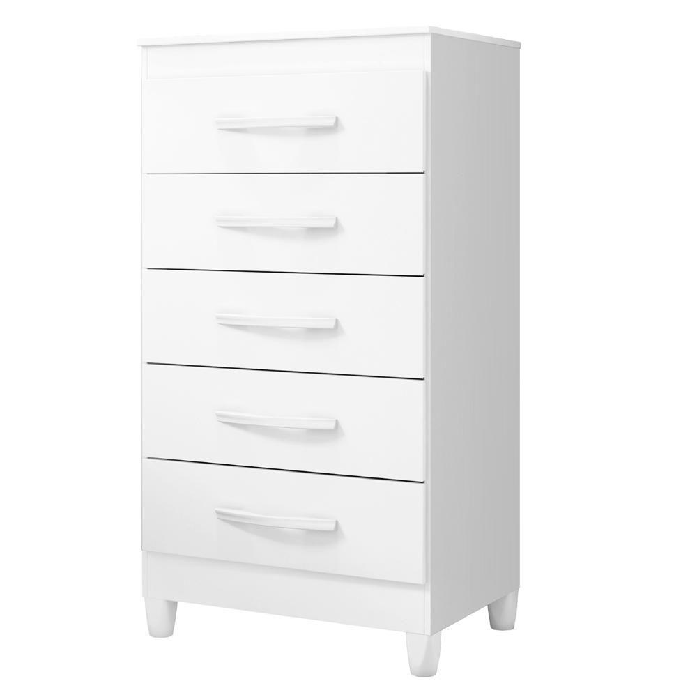 Cômoda Para Quarto 5 Gavetas 56cm Thais Flex A02 Branco - Mpozenato - 1