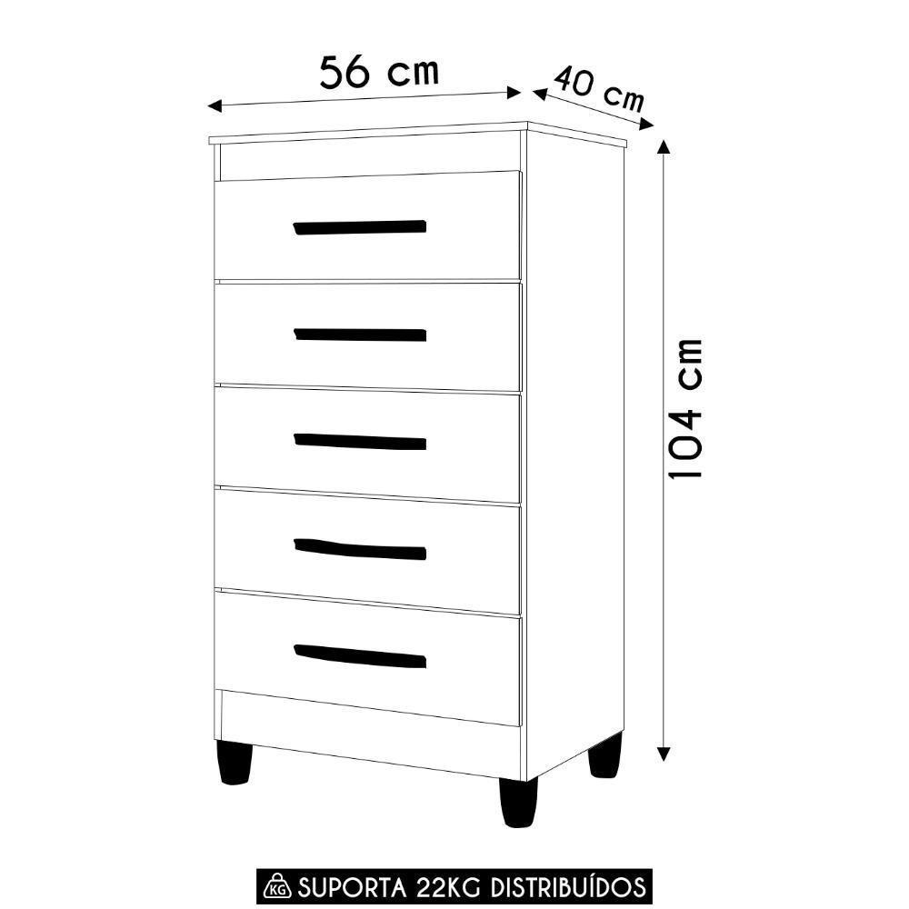 Cômoda Para Quarto 5 Gavetas 56cm Thais Flex A02 Branco - Mpozenato - 4