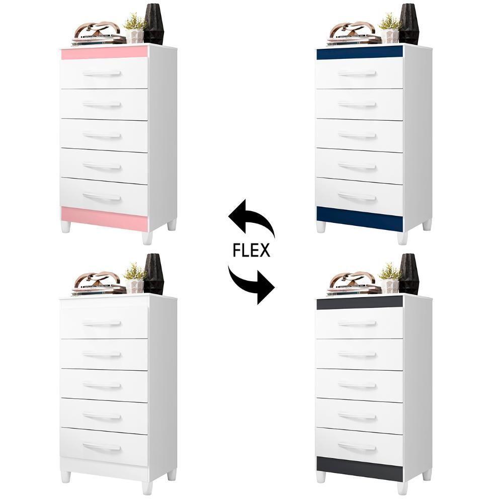 Cômoda Para Quarto 5 Gavetas 56cm Thais Flex A02 Branco - Mpozenato - 5