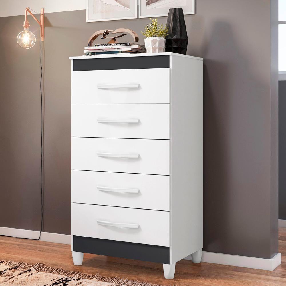 Cômoda Para Quarto 5 Gavetas 56cm Thais Flex A02 Branco - Mpozenato - 7