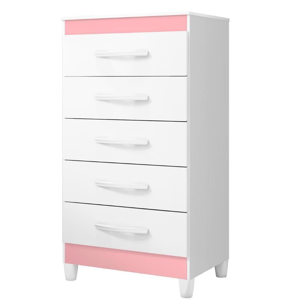 Cômoda Para Quarto 5 Gavetas 56cm Thais Flex A02 Branco - Mpozenato - 8