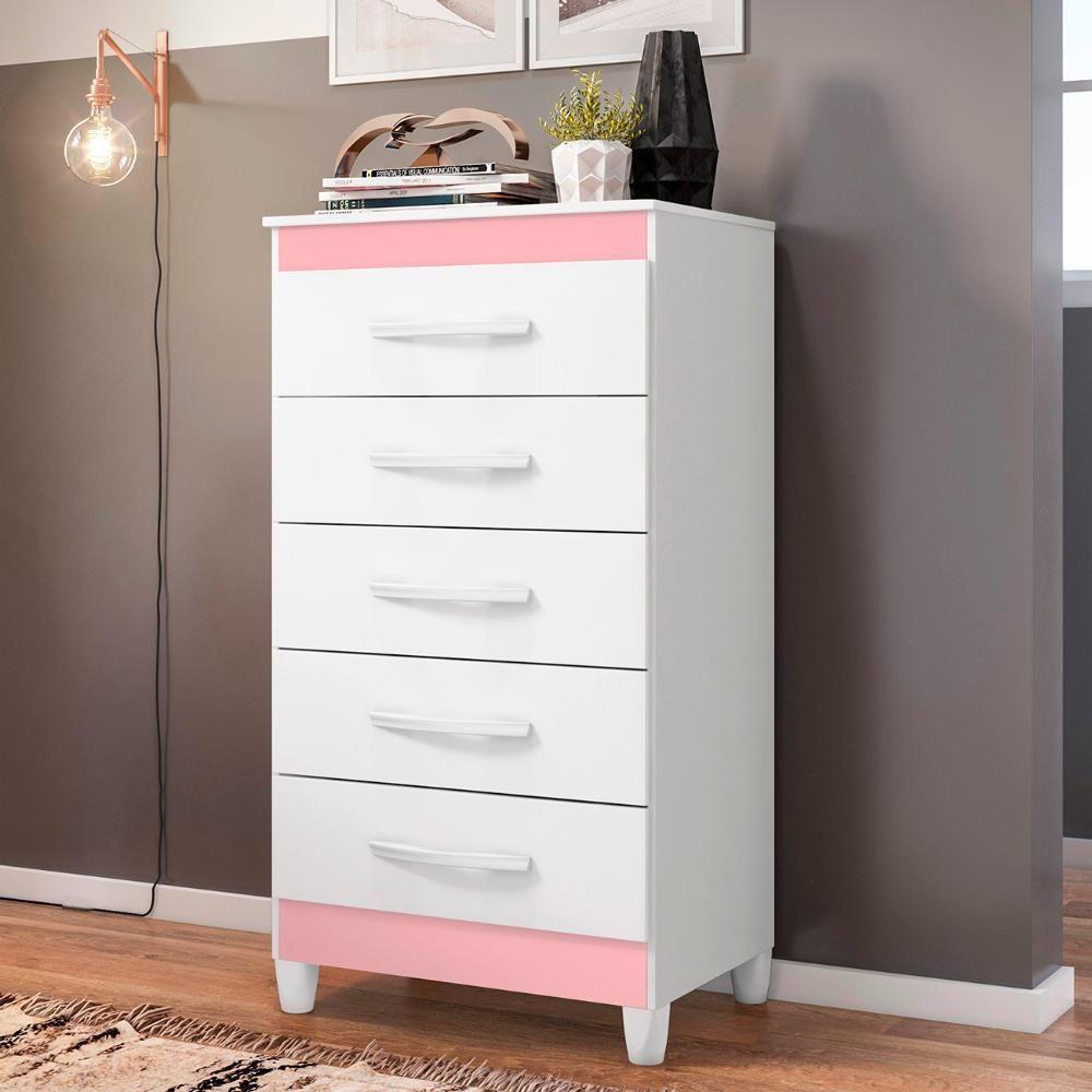 Cômoda Para Quarto 5 Gavetas 56cm Thais Flex A02 Branco - Mpozenato - 9