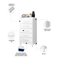 Cômoda Para Quarto 5 Gavetas 56cm Thais Flex A02 Branco - Mpozenato - 3