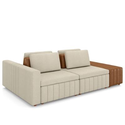 Sofá Ilha E Puff Sala Living 245cm Siesta M22 Linho Cru/marrom - Mpozenato
