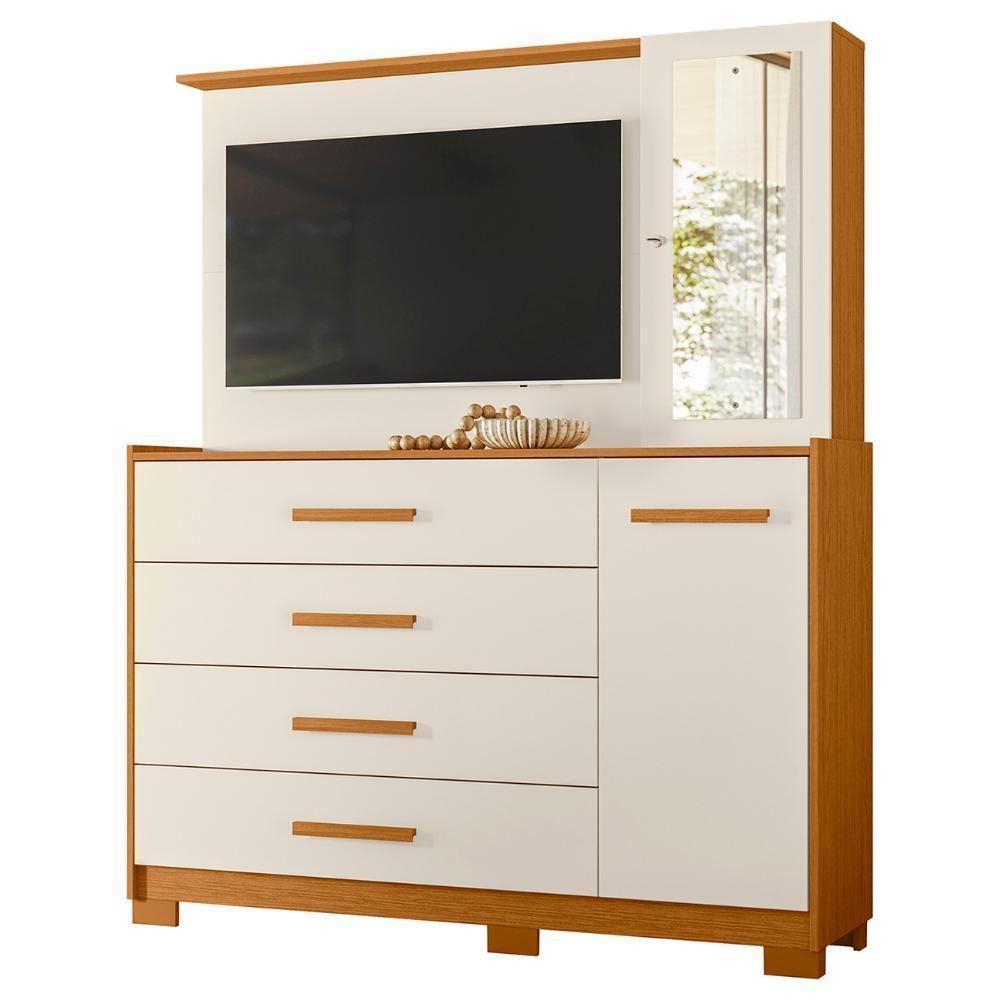 Cômoda Para Quarto Com Painel Tv 43 Pol Azaleia A02 Off-cinamomo - Mpozenato - 1