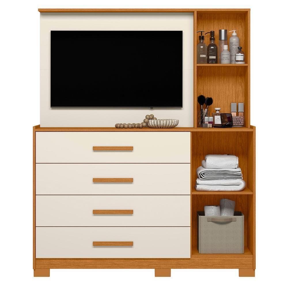 Cômoda Para Quarto Com Painel Tv 43 Pol Azaleia A02 Off-cinamomo - Mpozenato - 5