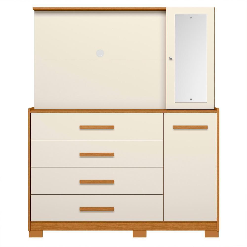 Cômoda Para Quarto Com Painel Tv 43 Pol Azaleia A02 Off-cinamomo - Mpozenato - 6