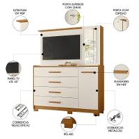 Cômoda Para Quarto Com Painel Tv 43 Pol Azaleia A02 Off-cinamomo - Mpozenato - 3