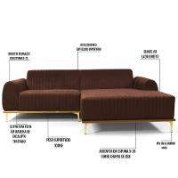 Sofá 230cm 4 Lugares Com Chaise Direito Pés Gold Molino C-276 Veludo Terra - Domi - 3