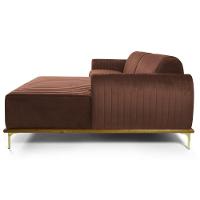 Sofá 230cm 4 Lugares Com Chaise Direito Pés Gold Molino C-276 Veludo Terra - Domi - 6